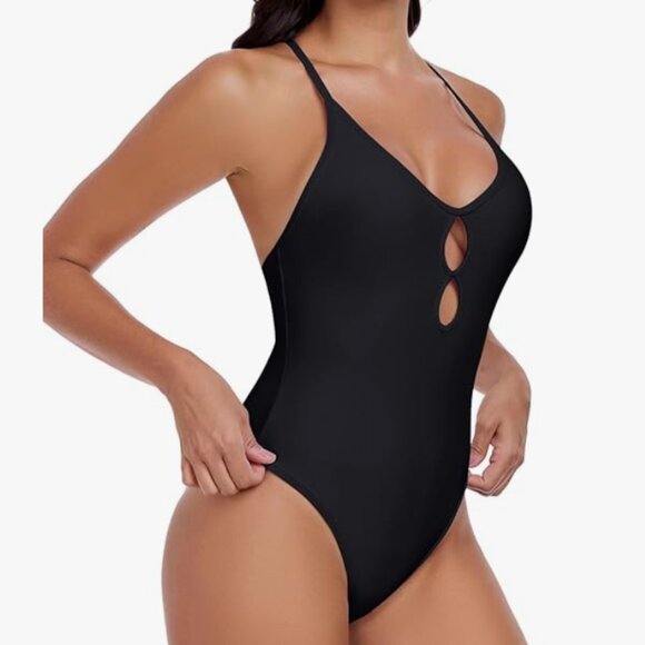 Cutout One Piece Swimsuit with V Neck and Crisscross Back - Picture 2 of 7